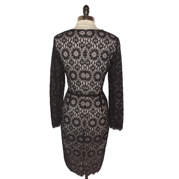 MAGGY LONDON Size 14 Sheath Dress Black Floral Lace Pink Lining Long Sleeve - Picture 4 of 6